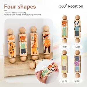 2-delat träpussel med roterande bitar och handklocka – Montessori sensorisk leksak