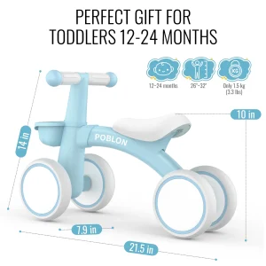 4-hjuls balanscykel för bebisar 12–24 månader – Pedalfri balanscykel för pojkar och flickor från 1 till 2 år