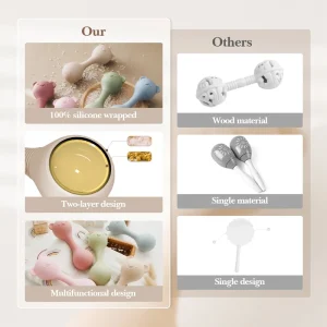 Rattles musikalisk leksak i silikon för bebis – maracas med björnmotiv och teether