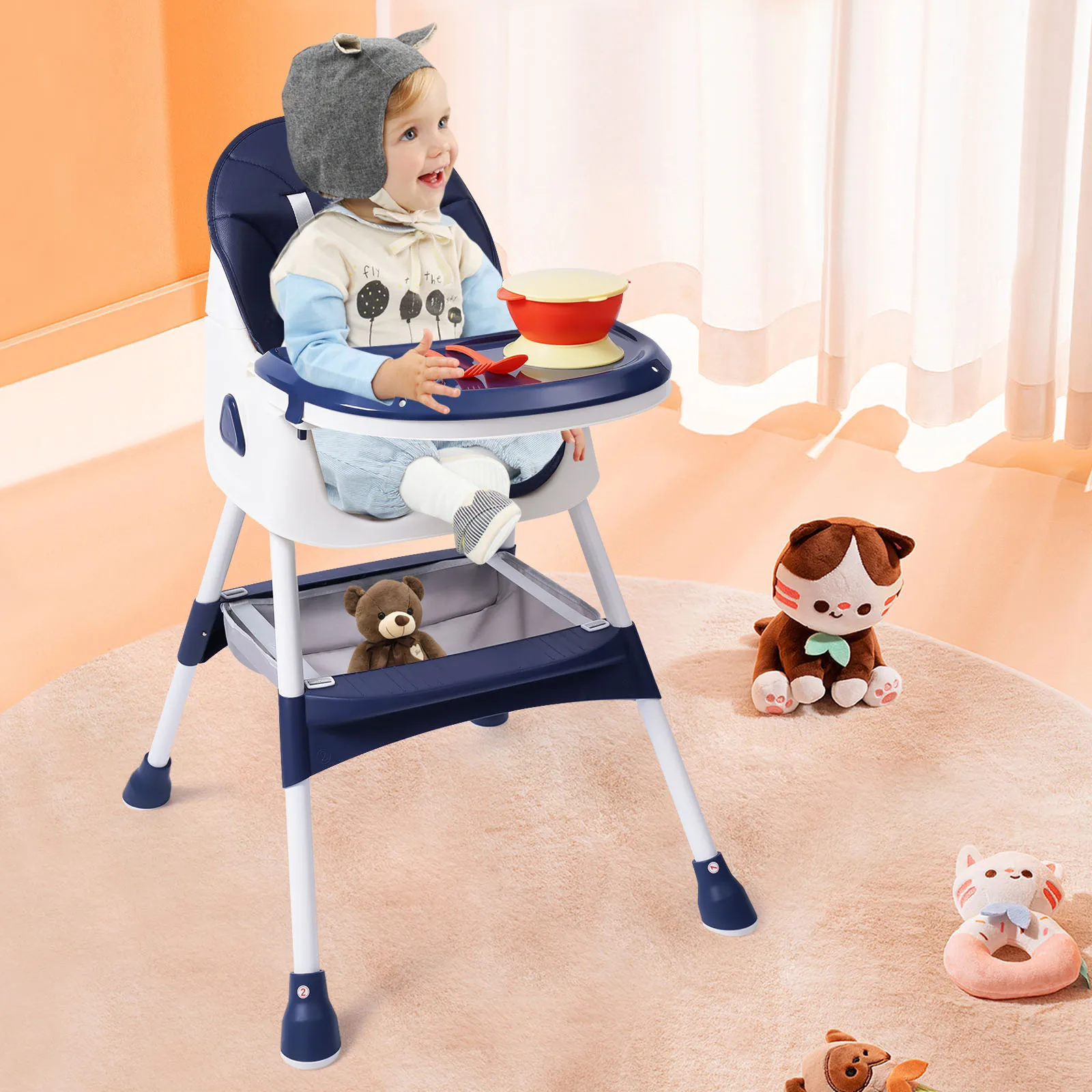 Fällbar barnstol 2-i-1 för måltider och lek, justerbar höjd, med 1-set livsmedelsklass PP-bestick för 6 månader–6 år 5 Fällbar barnstol 2-i-1 för måltider och lek, justerbar höjd, med 1-set livsmedelsklass PP-bestick för 6 månader–6 år - Bild 5