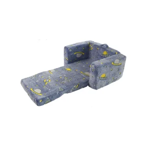 Grå skumstol för barn – med bärhandtag och sidofickor; lättvikt lounge-stol