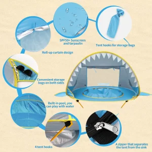 Babytält för strand med UV-skydd och inbyggd liten pool – pop up, bärbart skuggtält