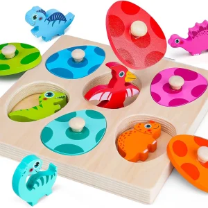 Trä-Dinosaurie Pussel med Peggar – Montessori pusselspel för barn 3–6 år