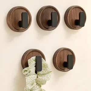 Alternative view of Dekorativa självhäftande krokar i trä och metall – solid träkrok för väggförvaring