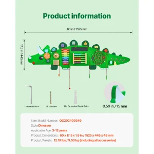 Dinosaurie Väggpanel med 11 aktiviteter – Montessori-inspirerad sensorisk lek för barn 3–12 år