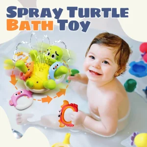 Alternative view of Uppladdningsbar sköldpadda badleksak – vattenfontänsprutare för små barn med 5 färgglada ringar