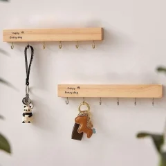 Väggmonterad nyckelförvaring för entré – solid trä med borrade krokar, dekorativ organiserare för dörröppning och hall