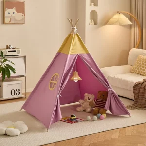 1,6 m barn-teepee lek-tält i tyg med trästänger