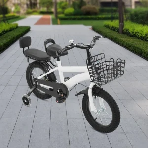 Barncykel med stödhjul och framkorg