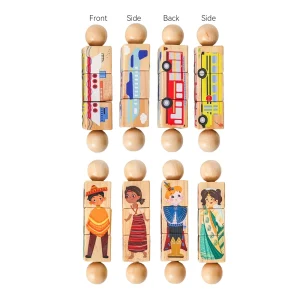 2-delat träpussel med roterande bitar och handklocka – Montessori sensorisk leksak