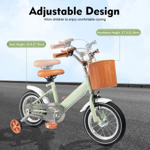 Barncykel 12 tum – justerbar sadel och styre, balans- och pedalledslärningscykel, rosa/grön