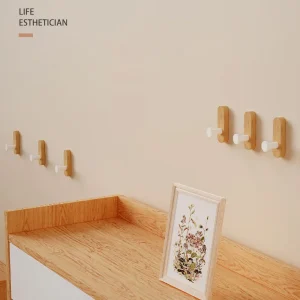 Självhäftande väggkrok i valnöt och bokträ – 1-krok utan borr