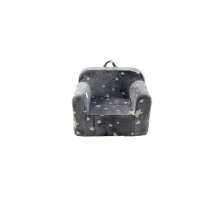 Grå skumstol för barn – med bärhandtag och sidofickor; lättvikt lounge-stol