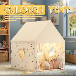 Alternative view of Barnens lek-tält i pastellfärg – husformat tyg-tält, hopfällbart och portabelt lekhus