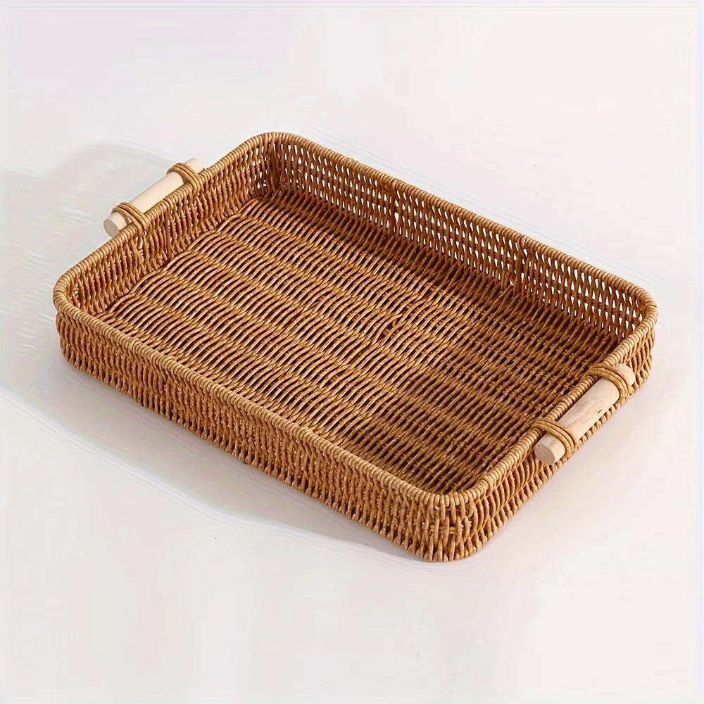 2-delars set av rottingliknande vävda korgar – rektangulära med dubbla öronhandtag, värmetåliga för frukt och snacks, Ramadan-dekor 6 2-delars set av rottingliknande vävda korgar – rektangulära med dubbla öronhandtag, värmetåliga för frukt och snacks, Ramadan-dekor - Bild 6