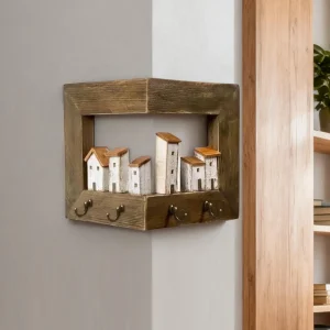 Väggnyckelhållare i bambu med fyra krokar – dekorativ väggmonterad nyckelförvaring