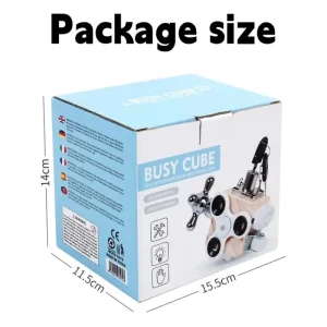 Trä Busy Cube – fidgetleksak för barn och vuxna, Montessori-inlärning, sensorisk aktivitetstavla för resor