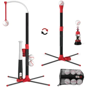 3 i 1 T-bollset för barn – hängande tee, stående tee och automatisk launcher med 6 mjuka bollar