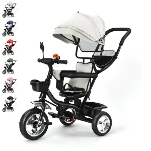 Växbar trehjuling för barn 1–5 år med vändbar sits och föräldrastyrt handtag – stor korg, väska och avtagbar skärm