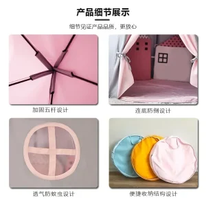 Portabelt hopfällbart lek-tält – dockhus/prinsess-slott för barn