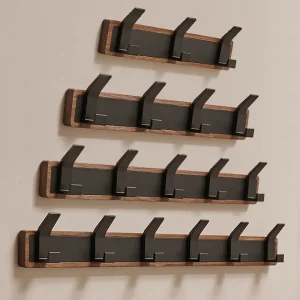 Svart träväggkrok med flera krokar – Väggmonterad klädhängare för badrum, kök, sovrum och hall