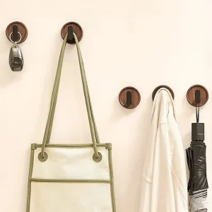 Dekorativa självhäftande krokar i trä och metall – solid träkrok för väggförvaring