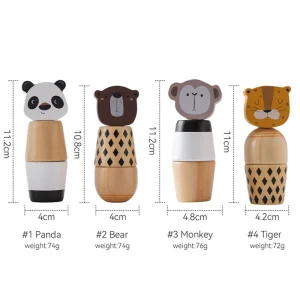 Trä Montessori-leksak för utveckling av finmotorik – handklocka och djurpussel