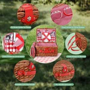 Lyxig picknickkorg för 4 personer i rotting med komplett set: picknickmatta, kryddburkar, bestick, vinglas och flasköppnare 12 Lyxig picknickkorg för 4 personer i rotting med komplett set: picknickmatta, kryddburkar, bestick, vinglas och flasköppnare