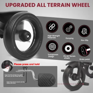 7 i 1 hopfällbar barntricycle för barn 6 månader–5 år – all-terrain gång- och styrvagn