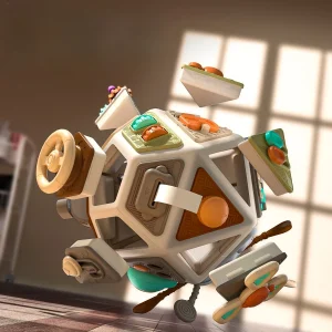 Montessori-inspirerad sensorisk kub – Busy Board för bebisar och småbarn