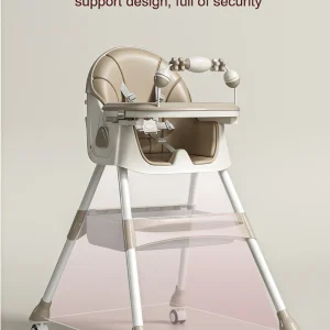 Multifunktionell hög stol för matning – plaststol med bricka och säkerhetsbälte