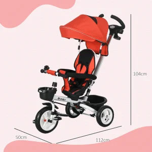 Hopfällbar baby-trikcykel 2-i-1 Evolutionär trike för barn med hopfällbar canopy, korgar och säkerhetsbälte i rött