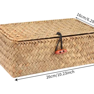 Rektangulär förvaringskorg med lock i handvävd rotting 16 Rektangulär förvaringskorg med lock i handvävd rotting