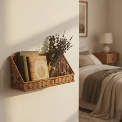 Rustik väggmonterad korg med krokar – flätad rottingförvaringskorg för badrum, kök, sovrum och vardagsrum 31 Rustik väggmonterad korg med krokar – flätad rottingförvaringskorg för badrum, kök, sovrum och vardagsrum