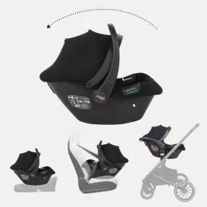 Svart bilbarnstol med Isofix-basstation, I-Size, UPF45+ solskydd och andningsbar mesh