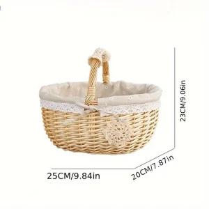 Vävd blomsterkorg i bambu – vit oval korg med tygfoder och spetsdetaljer 11 Vävd blomsterkorg i bambu – vit oval korg med tygfoder och spetsdetaljer