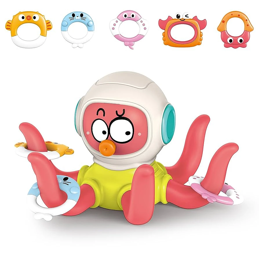 Badleksak: Octopus med 5 ringar – sensorisk vattenlek för småbarn (bad, pool eller strand) 3 Badleksak: Octopus med 5 ringar – sensorisk vattenlek för småbarn (bad, pool eller strand) - Bild 3