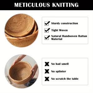 Handvävd rottingförvaringskorg – rund korg för frukt, te, snacks, bröd och kosmetika 13 Handvävd rottingförvaringskorg – rund korg för frukt, te, snacks, bröd och kosmetika