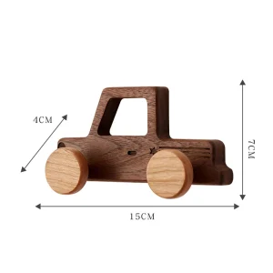 Bilformad nyckelhållare i massiv trä – dekorativ dubbelkrok för väggmontering utan borr
