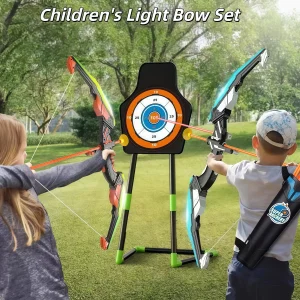 Båge- och pilset för barn med LED-ljus, 10 sugpilar och stor måltavla
