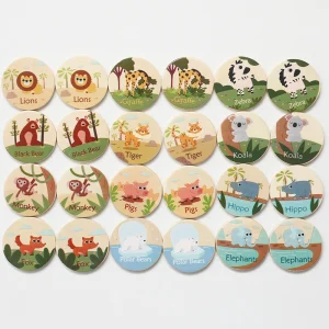 Barnens minnesmatchningsspel i trä med utbildande dinosaurier, djur och havstema – hitta lika par