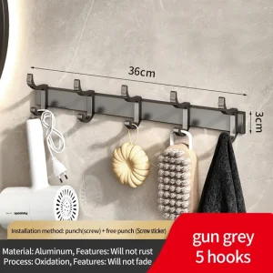 Borrfri uppgradering: justerbar bredd och tjocklek – dörrkrok, klädkrok för badrum och kök (6-pack)