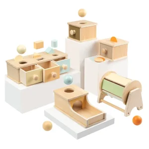4 i 1 lekset – Montessori Objektpermanens-box i trä med formsortering för barn