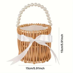 Elegant flätad videkorg med pärlhantag och vit rosett – perfekt bröllop, fest eller som gåvokorg 9 Elegant flätad videkorg med pärlhantag och vit rosett – perfekt bröllop, fest eller som gåvokorg