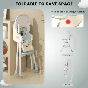 Fällbar barnstol – två i ett: mat- och lekstol med dubbel bricka och leksakshållare