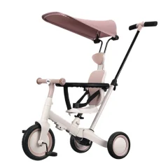 Trehjulig pedalkärra med solskärm – mångfunktionell barnkärra för utomhusbruk