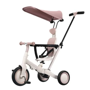 Trehjulig pedalkärra med solskärm – mångfunktionell barnkärra för utomhusbruk