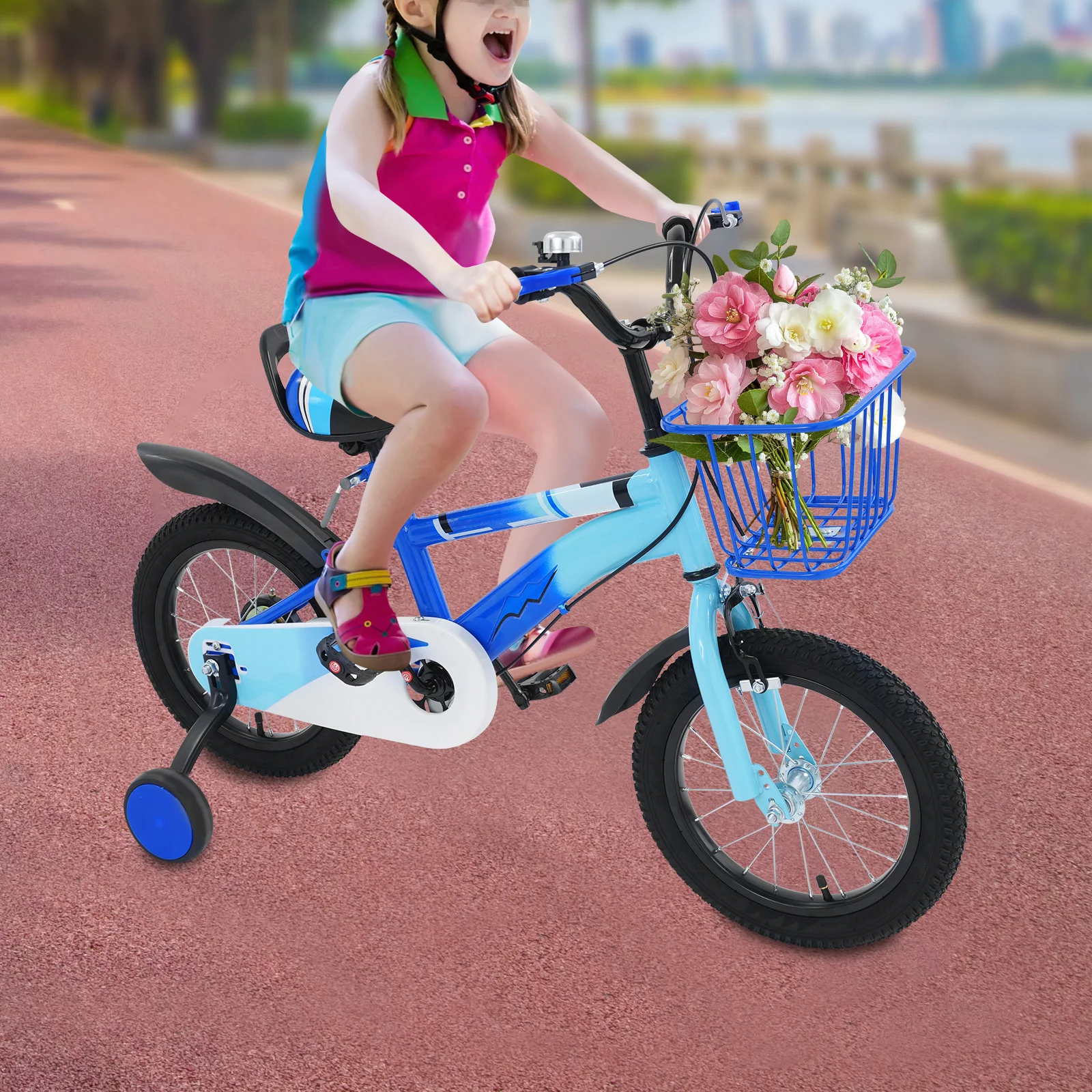 14-tums barncykel med stödhjul och justerbar sadel – lila/blå 5 14-tums barncykel med stödhjul och justerbar sadel – lila/blå - Bild 5