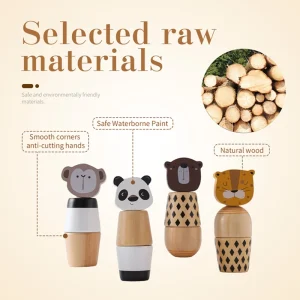 Alternative view of Trä Montessori-leksak för utveckling av finmotorik – handklocka och djurpussel