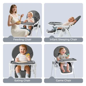 Barnstol med 5-punktssele och justerbar bricka i 3 lägen, 360° hjul och hopfällbar – CE/CPC-certifierad